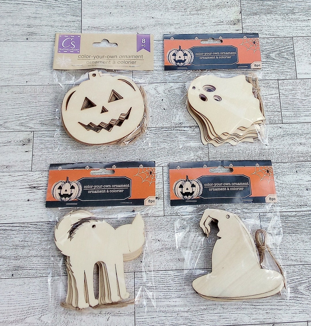 Wood Cutouts Pumpkins Cats Witches Hats 8 Wood Pieces Halloween