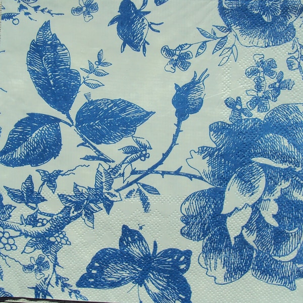 Decoupage Napkins ~ Avril Blue Paper Luncheon Napkins ~  Chinoiserie Napkins ~ Blue Roses Napkins ~ Scrapbooking, Collage or Decoupage