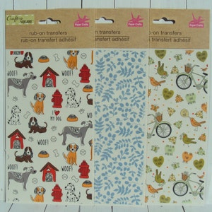 Rub-On Transfers Dogs & Love Birds ~ Green Bike with Basket ~ Journal, Scrapbook, Planner, Stickers
