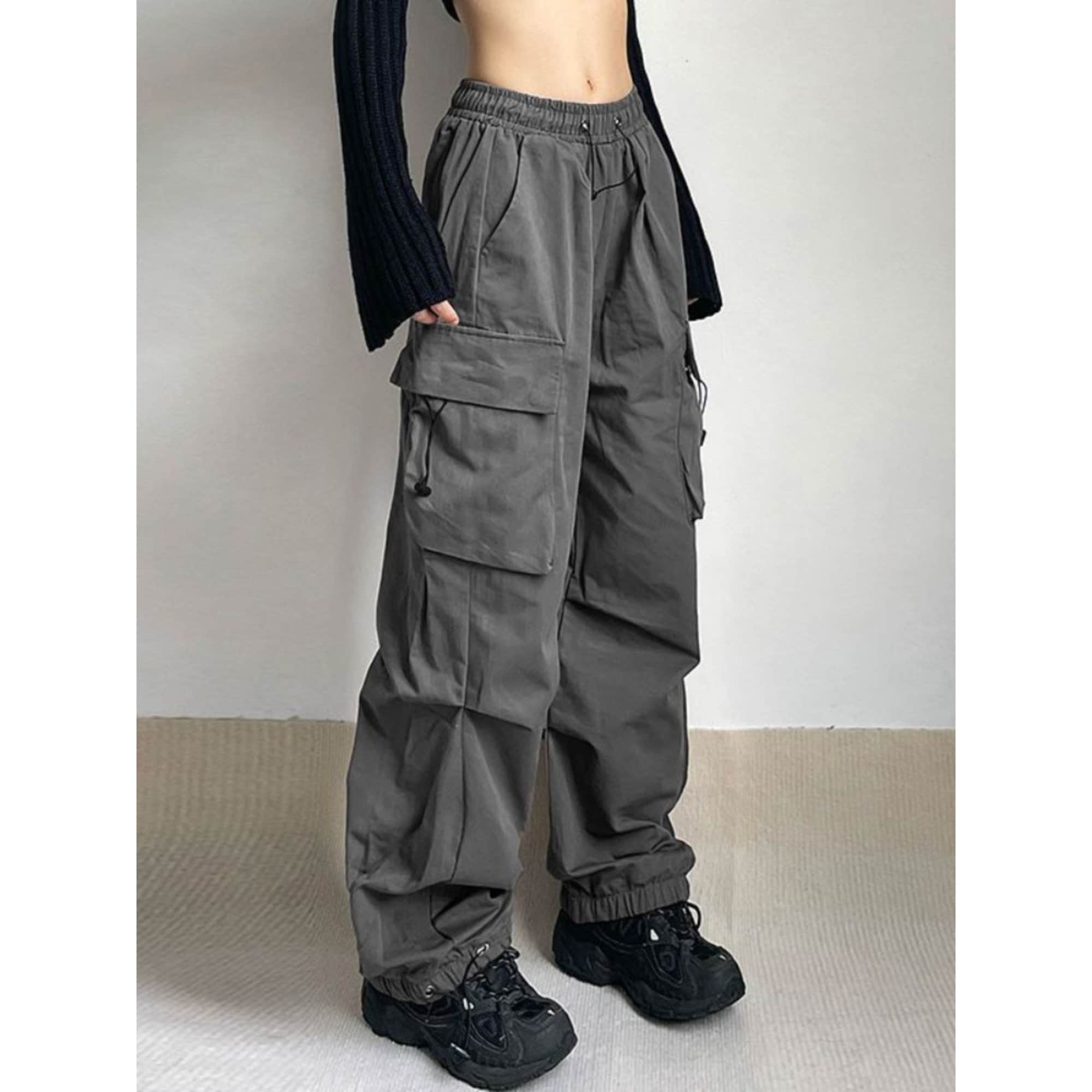 Pantalones cargo de cintura ajustable para mujer, holgados, de ajuste  recto, pantalones de trabajo estilo hip hop, pantalones de paracaídas de  pierna