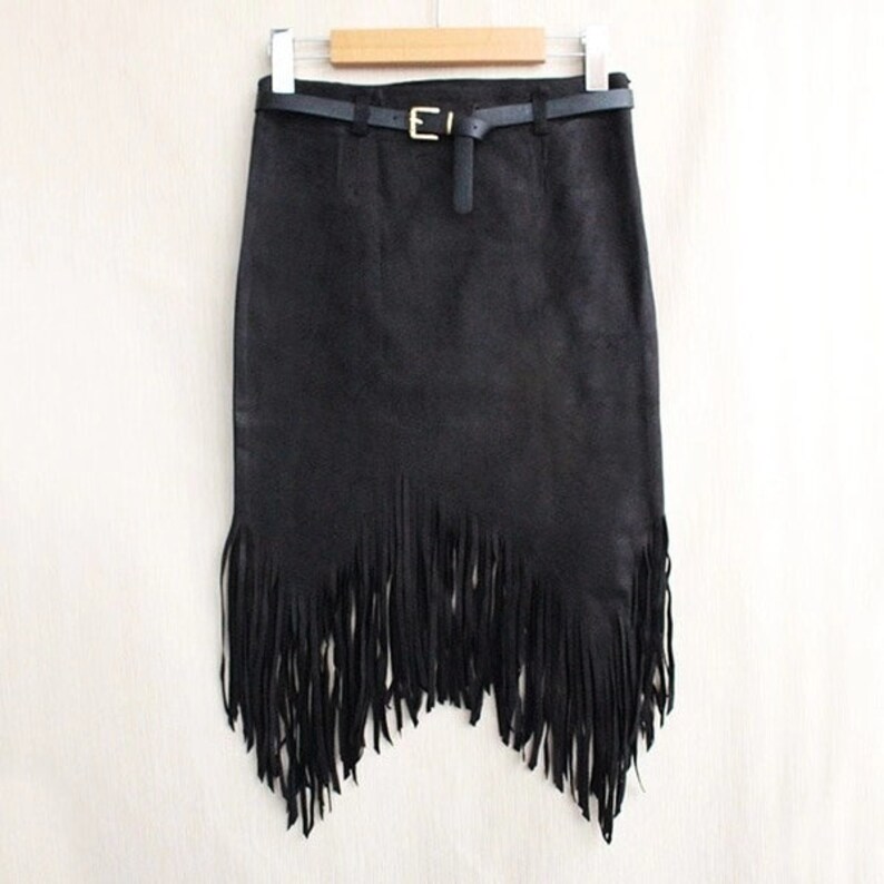 Girls' Faux Suede Tassel Mini Skirt - Western Fringe Layered Cowgirl Skirt For Ages 5-12 Years