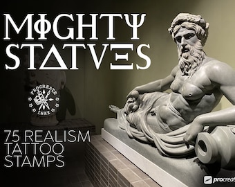 75 High-Resolution Realism Statues Tattoo Stamps | Black & Grey Style | Procreate Tattoo Stencils | Instant Download