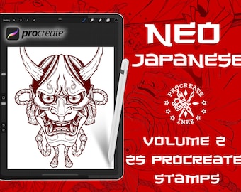 25 Japanese Tattoo Procreate Stamps | Vol 2 Irezumi Flash Stencils | Digital Asian Tattoo Brushes for iPad Artists & Coloring