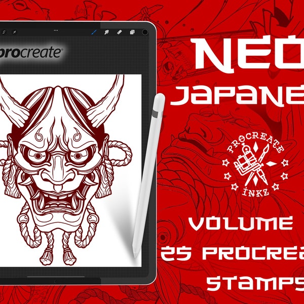 Procreate Japanese bundle vol 2 | Procreate stamps | Japanese tattoo | Procreate tattoo | Tattoo stencil | Procreate bundle