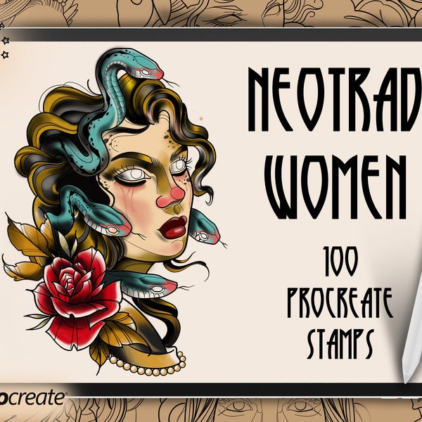 Procreate Neotraditional Women bundle pack | Procreate stencil | Procreate tattoo | Procreate flash | Tattoo stencil