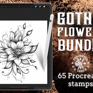 65 Flower Tattoo Stencils for Tattooing & Design Projects | Procreate tattoo | Tattoo pack | Procreate stamps | Procreate flower