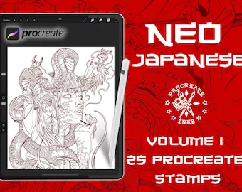 25 Japanese Tattoo Procreate Stamps | Vol 1 Irezumi Flash Stencils | Digital Asian Tattoo Brushes for iPad Artists & Coloring