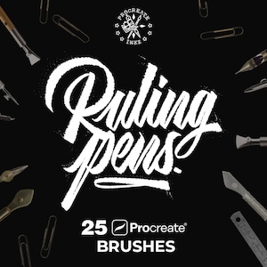 Procreate brushes Ruling pens | Procreate lettering | Procreate stamps | Lettering brush