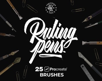 25 Ruling Pen Procreate Brushes | Tattoo Lettering Script Set | Expressive Calligraphy Digital Brushes for iPad Artists