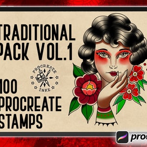 100 High-Resolution Traditional Tattoo Stencils | Procreate Tattoo Stamps | Instant Download | Time-Saving Designs for Artists