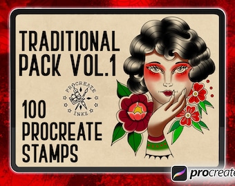 Procreate Traditional tattoo stamps | Procreate tattoo | Procreate brushes | Procreate stamps | Procreate stencil