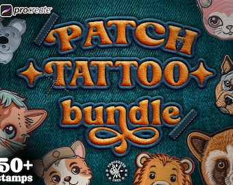 50+ Animal Patches Tattoo Stencils Bundle | New School Style | Procreate Tattoo Stamps | Original Designs | Instant Download