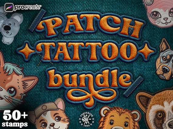 50+ Animal Patches Tattoo Stencils Bundle | New School Style | Procreate Tattoo Stamps | Original Designs | Instant Download