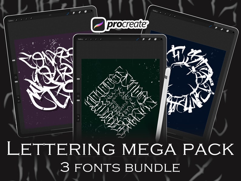 Lettering Tattoo Procreate Stamps | Premium Flash Stencil Bundle | Digital Tattoo Brushes for iPad Artists & Apprentices image 1