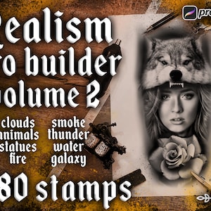 580 High-Resolution Realism Tattoo Stencils Bundle | Black & Grey Procreate Stamps for Tattoo Artists  Creative