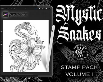 Procreate Snakes | Procreate stamps | Tattoo flash | Procreate flash | Procreate tattoo | Tattoo stencil | Procreate bundle | Tattoo design