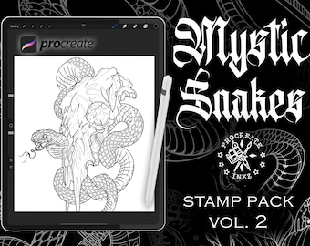 Procreate Snakes vol. 2 | Procreate stamps | Tattoo flash | Procreate flash | Procreate tattoo | Tattoo stencil | Procreate bundle