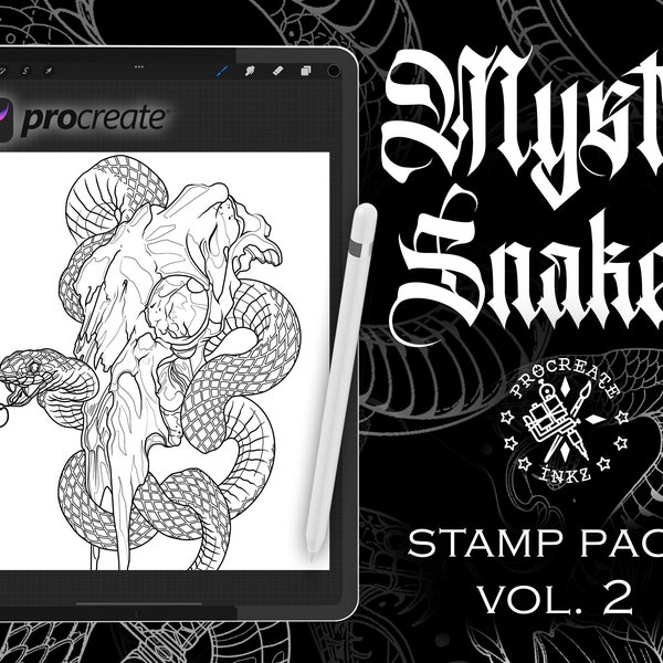 Procreate Snakes vol. 2 | Procreate stamps | Tattoo flash | Procreate flash | Procreate tattoo | Tattoo stencil | Procreate bundle