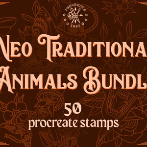 Neotraditional Tattoo Procreate Briefmarken Bundle | 50 Tattoo Schablonen & Blitz Designs | Digital Tattoo Pinsel für iPad Artists Vol 1 und 2