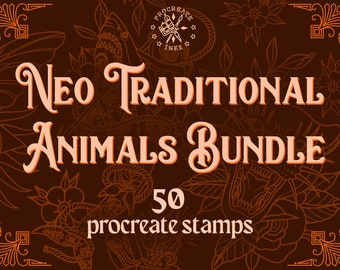 Procreate Neotraditional bundle | Procreate tampons | Tatouage néotraditionnel | Procreate tatouage | Pochoir de tatouage | Procreate bundle
