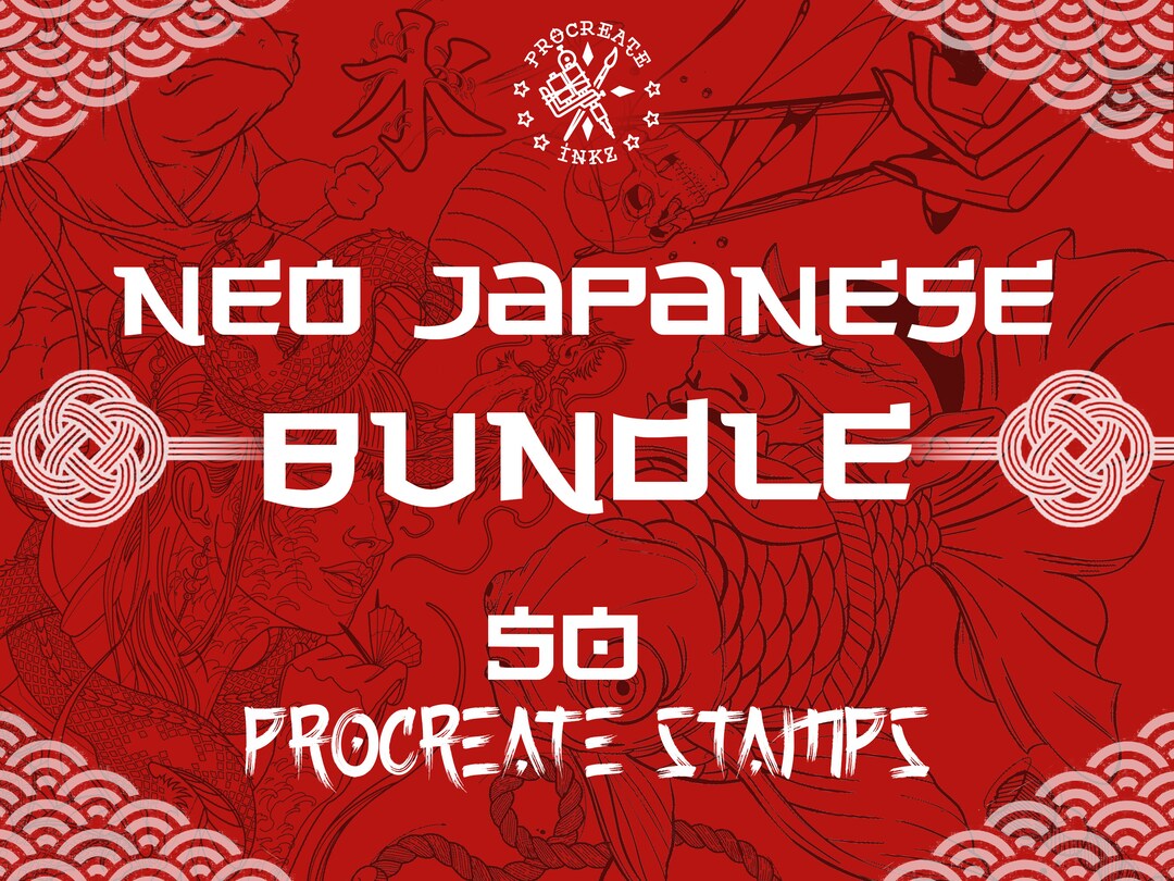 50 Japanese Tattoo Procreate Stamps | Irezumi Dragon & Koi Flash ...