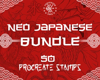 50 Japanese Tattoo Procreate Stamps | Irezumi Dragon & Koi Flash Stencils | Digital Asian Tattoo Brushes for iPad Vol 1 and 2