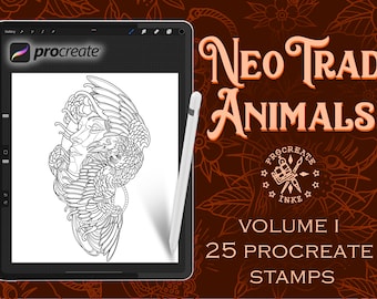 Procreate Neotraditional 1/2 | Procreate stamps | Neotraditional tattoo | Procreate tattoo | Tattoo stencil | Procreate bundle