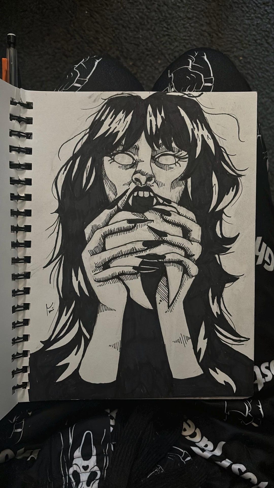 Ink and Line Tooth Eating Girl Portrait Print, Ready to Be Framed, Wall ...