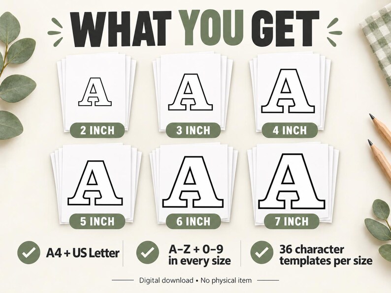 Printable Alphabet Letters Numbers, 2–7 Inch Outline Templates, A4 and ...