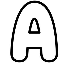 Könnte beinhalten: Ein schwarzer Buchstabe "A" mit dickem Umriss auf weißem Hintergrund. Der Buchstabe hat ein abgerundetes, blasenartiges Design mit einem dreieckigen Ausschnitt im Inneren. Geeignet für Designprojekte.