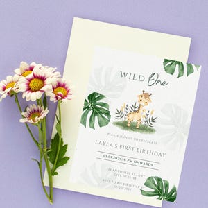 Invitación de primer cumpleaños de safari en la jungla/Tema salvaje/Fiesta de cumpleaños/Descarga digital/