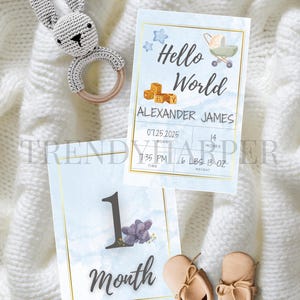 Cartes d'étape pour bébé - Bébé Garçon | Modèle de toile modifiable bohème neutre | Accessoire photo mensuel imprimable pour bébé | Téléchargement numérique