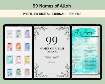 99 Names of Allah Pre-filled Journal | Digital PDF | Instant Download