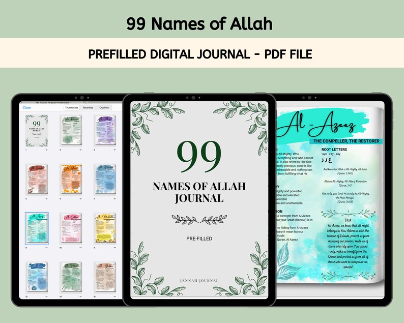 99 Names of Allah Pre-filled Journal | Digital PDF | Instant Download ...