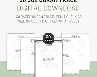 Korantracing: Juz 30, A5 afdrukbaar en digitaal oefenen (pdf)