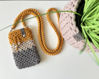 Handytasche gehäkelt dreifarbig | Handyhülle | Minibag | Tasche Accessoires | Häkeltasche