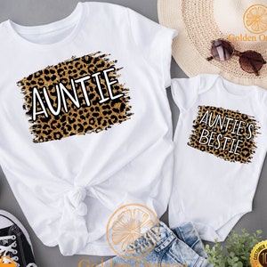 Auntie and Aunties Bestie Leopard Matching Set, Leopard Personalized Aunt Nephew Niece Set, Auntie Leopard Shirt, Aunties Bestie Shirt