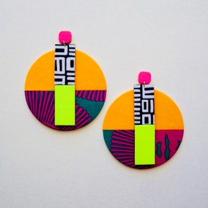Power Clash Textile Earrings, Colorful Oversized Earrings, Fabric jewelry, Vibrant wearable art, Statement jewelry, Multi-Printed