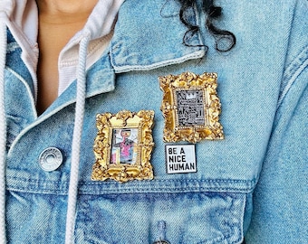Iconic Artist Mini Frame Brooches, Wearable Art Pins, Framed Art Paintings, Handmade Brooch, Urban Collars