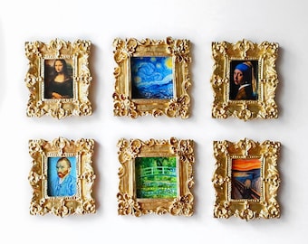 NEW! Famous Artist Mini Frame Brooches, Wearable Art Pins, Framed Art Paintings, Handmade Brooch