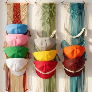 Macrame Hat Hangers, Boho Wall Decor, Handwoven Accessories Wall Organizer