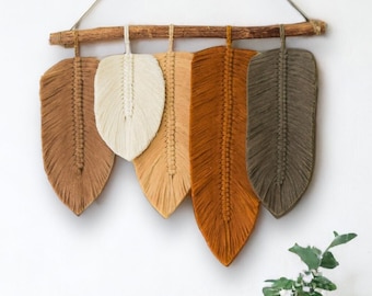 Boho Macrame Leaf Wall Hanging, Handmade Fall Decor