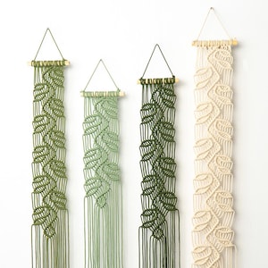 Arazzo da parete moderno in macramè: design a foglia lunga e stretta