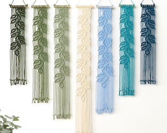Vertical Leaf Macrame Wall Hanging: Narrow Tapestry Art