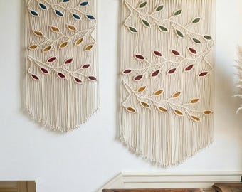 Macrame Leaf Wall Hanging for Stair Landing Rest Decor, Neutral Ivory Cream Wall Art