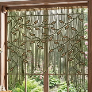 Window Macrame Leaf Curtain, Boho Window Valance, Overhead Board Bedroom Decor, Housewarming Gift