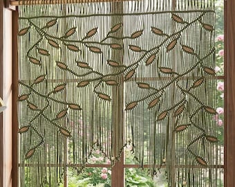 Window Macrame Leaf Curtain, Boho Window Valance, Overhead Board Bedroom Decor, Housewarming Gift