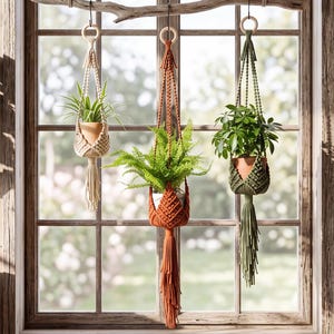 Hand-Knotted Macrame Plant Hanger, Boho Tassel Planter Holder, Cotton Rope Garden Decor
