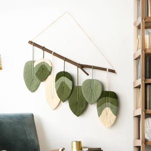 Extra Large Macrame Hanging Leaves, Boho Modern Farmhouse Wall Decor