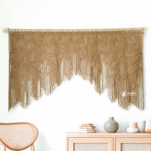 Leaf Macrame Window Curtain: Boho Kitchen or Bedroom Decor